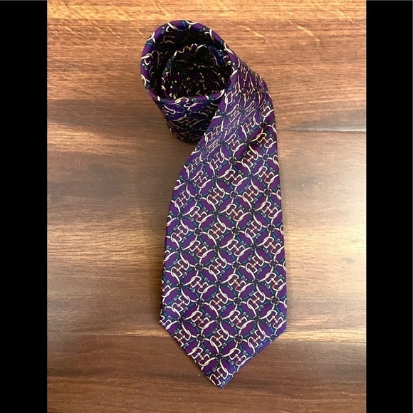 🍂SALE🍂 BROOKS BROTHERS Makers Purple All Silk Links Print Necktie Made In USA - Picture 1 of 9
